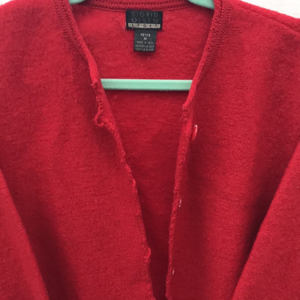 Wool Sweater Button Front Red Petite M By Sigrid … - image 3
